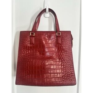 Susan Lucci Red  Croc Embossed Leather Handbag W Strap NWOT